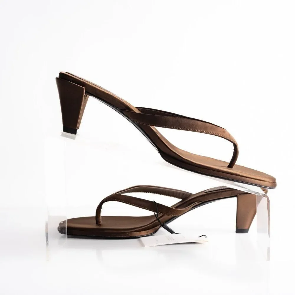 Massimo Dutti Womens Satin Heeled Sandals Copper Bronze US 8 EU 39 NWB LimitedEd - Picture 3 of 9